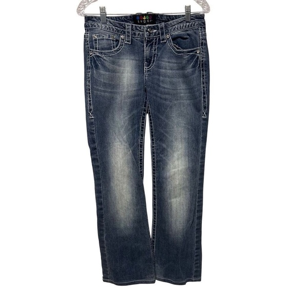 Denim - Sugar Factory Size 28”, US 6 Embroidered Medium Blue Bootcut Jeans (retail $299)